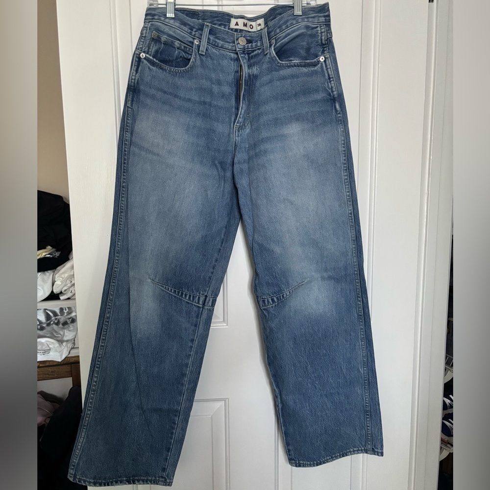 EUC AMO Womens Sandra Baggy Relaxed Straight Blue Denim Jeans size 28